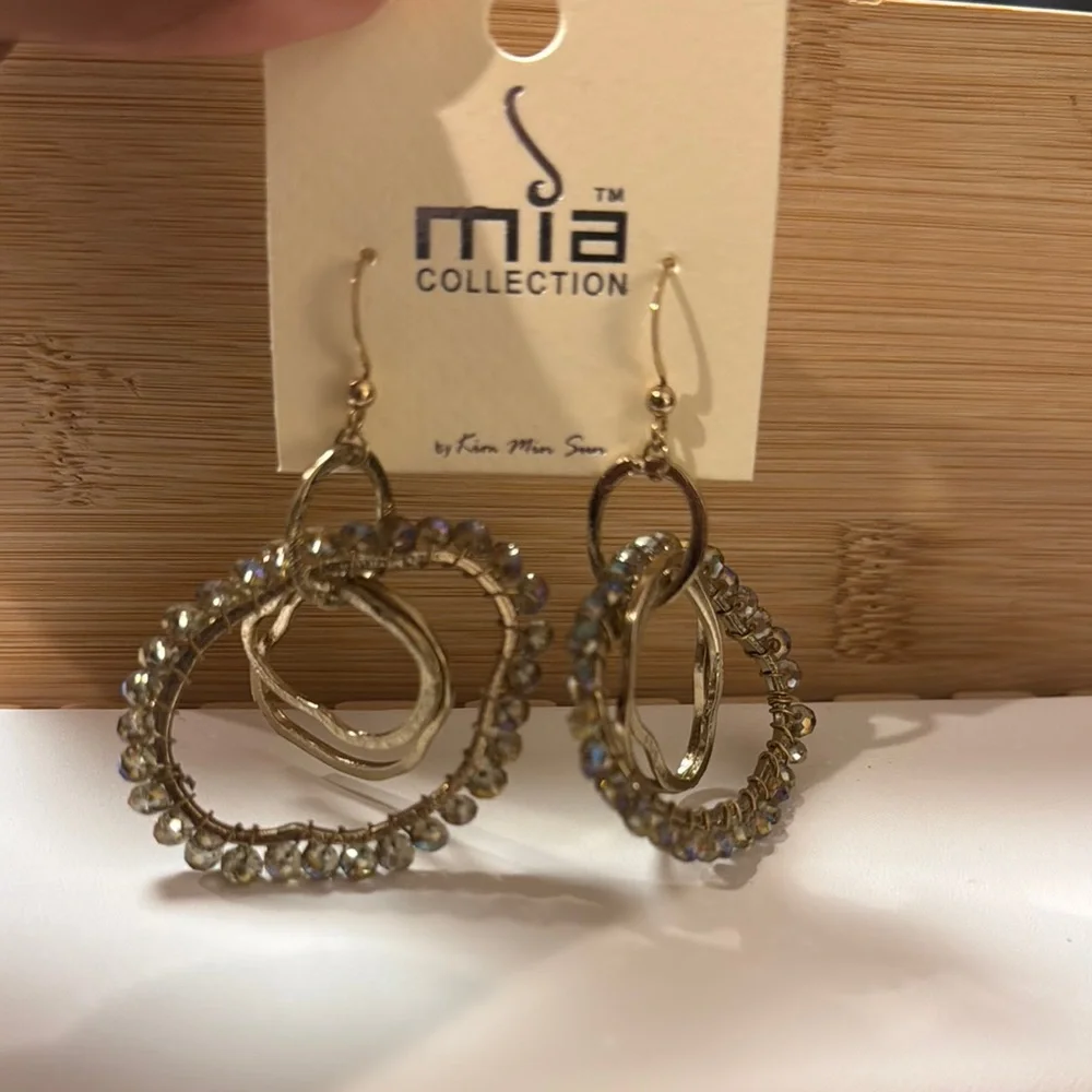 MIA Gold and Crystals Asymmetrical Hoop Earrings